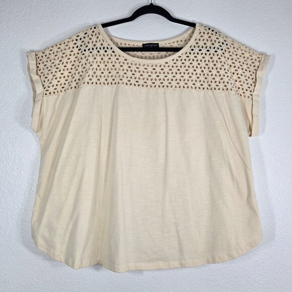 Lane Bryant Top Blouse Women Plus Size 22-24 Pointelle Beige Short Sleeve - Picture 1 of 8